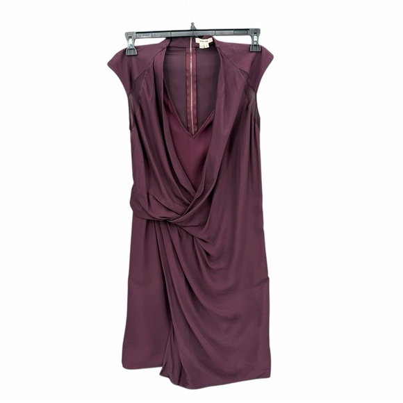 Helmut Lang Molten Drape Twist Front Dress Plum Burgundy Asymmetrical Cocktail 2 - Picture 4 of 16